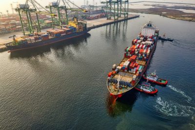 Cargo ships in harbor